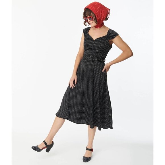 NWT Unique Vintage1950s Polka Dot Swing Dress L - Picture 4 of 15